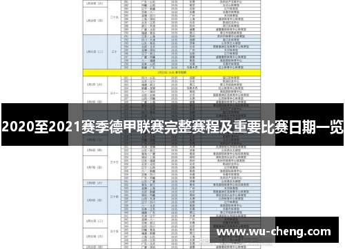 2020至2021赛季德甲联赛完整赛程及重要比赛日期一览